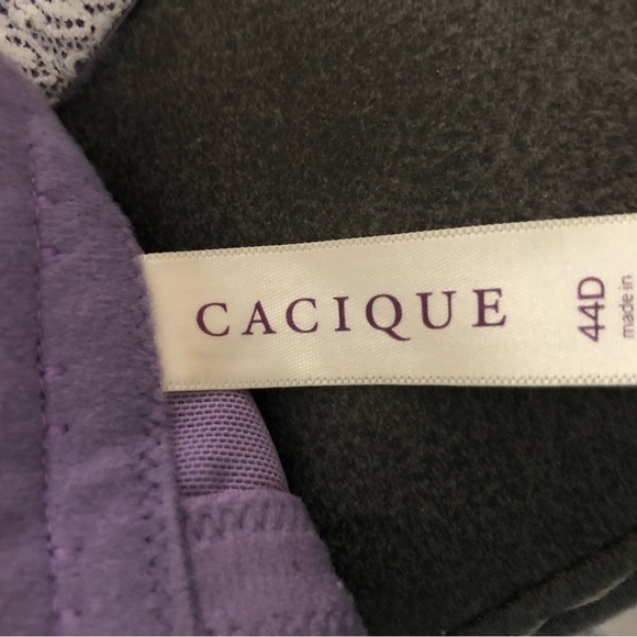 Cacique Plunge Underwire Purple Printed Bra 44D W/Lace & Push Up Cups Feminine - Picture 5 of 6